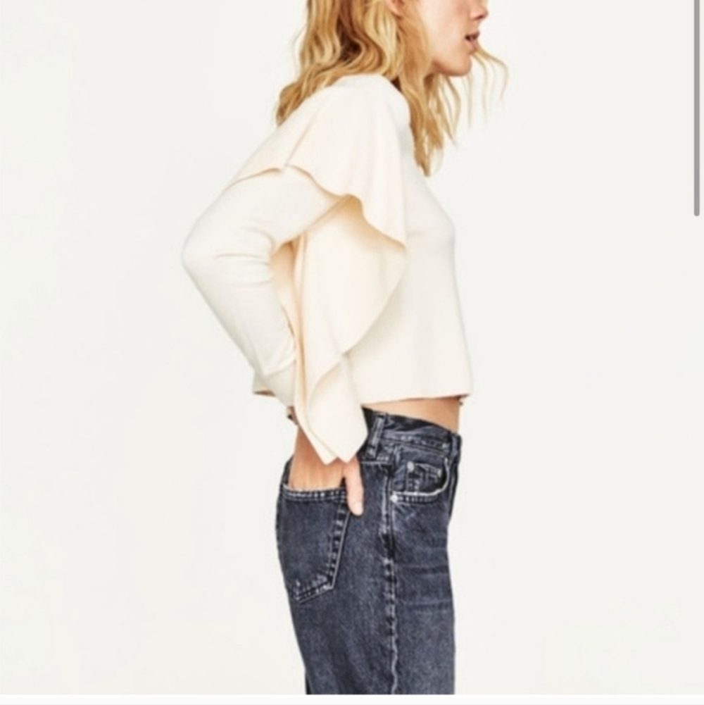 Zara Cropped Crew Neck Gray Sweater Size M, New With Tags! - Picture 2 of 9